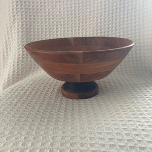 Acacia Wood Pedestal Bowl Handcrafted In India
